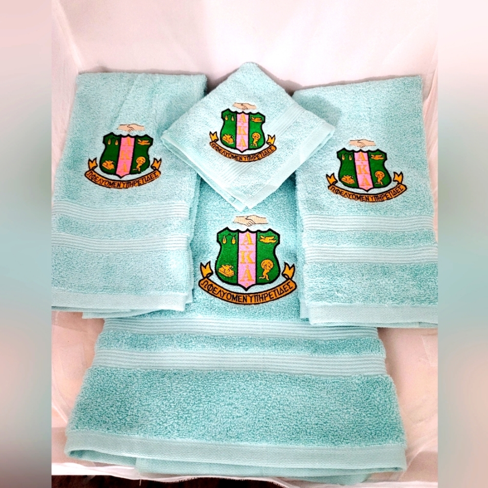 4pc Alpha Kappa Alpha Sorority Embroidered Towel Set